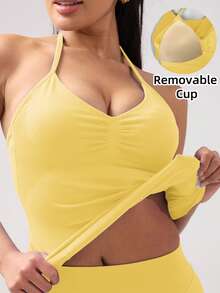 Áo tập thể dục yoga không tay dáng ngắn cho nữ, áo tank top co giãn thoáng khí dành cho tập gym. - Màu vàng - Xem 13