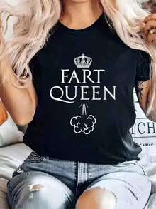 Camiseta Casual 100% Algodón con Estampado Divertido de Reina de los Pedos, Regalo para la Reina de los Pedos, para Mamá, Tía, Niña, Camiseta de Cuello Redondo para Verano, Camiseta Suave de Manga Corta para Mujer, Camiseta Elegante y Cómoda para Mujer, Camisetas Gráficas para Mujer - Negro - Ver 6