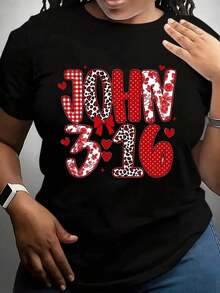 Camiseta con el versículo bíblico Juan 3:16, diseño estampado en rojo y blanco, inspirada en la fe cristiana, para el Día de San Valentín y celebraciones religiosas, para mujeres y hombres.blusa casual mujer - Negro - Ver 1