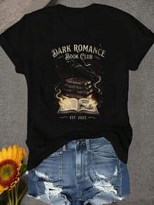 Una camiseta de manga corta para mujer, moderna, a la moda, retro, casual y holgada, adecuada para actividades al aire libre en primavera y verano, Dark Romantic Book Club Crow Books Rose Daily Reading Book Club Casual Book Lover Gift EST 2023, con cordón ajustable, cómoda y suave, de cuello redondo para mujer.blusas para mujer,blusas casuales para dama,tops,, mujer premium,y2k,playeras de mujer curvy,ofertas y liquidaciones ropa mujer,playeras deportivas para mujer,,playeras de hombre, mujer,blusas>elegante KO6R - Negro - Ver 8