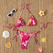 Traje de baño de dos piezas para mujer, muy vendido, bikini sexy con tirantes, traje de baño con estampado tie-dye para vacaciones. - Flor - Ver 7