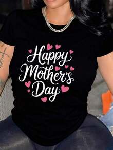 Tshirt unisex Día de las Madres diseño moderno y divertido con frase Happy Mother's Day en letras estilizadas y corazones resaltantes perfecta para regalar en el mes de mayo imprescindible en tu guardarropa y2k - Negro - Ver 1