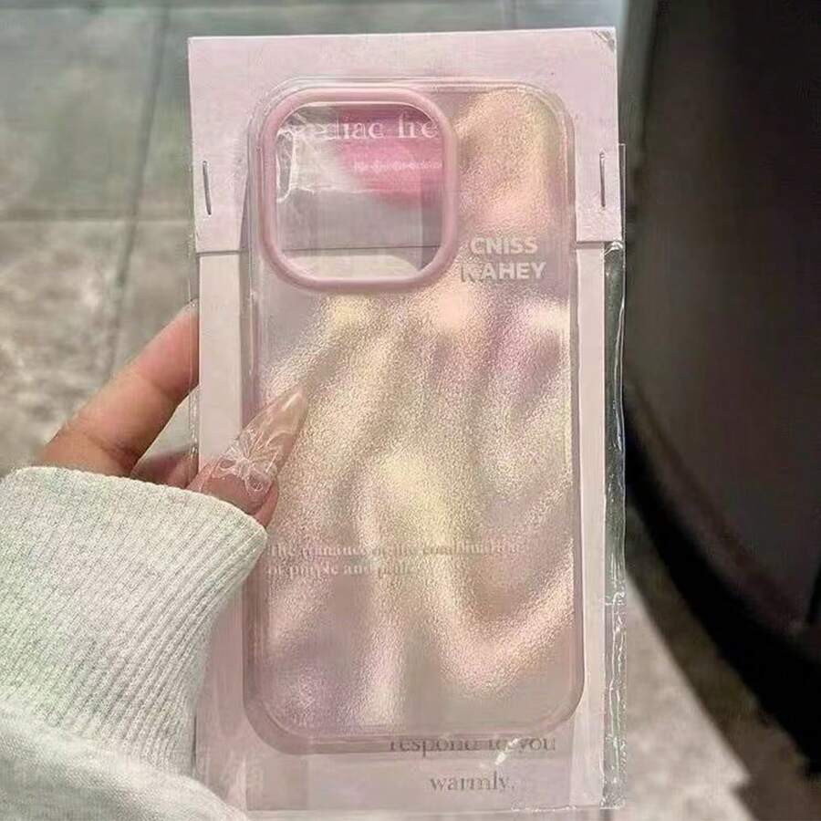 Funda de teléfono con efecto tie-dye degradado y texto en inglés compatible con iPhone 17 Pro Max, nueva pintura colorida para iPhone 15/16 Pro iridiscente con textura arrugada, plateada para iPhone 15, de moda y creativa para iPhone 14, a prueba de golpes y personalizada para iPhone 13 - Degradado rosa - Ver 1