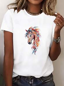 3388 #   Nuevas camisetas de manga corta para mujer, esenciales para el verano, adecuadas para viajes, citas, regalos, vacaciones y salidas a la playa. Camiseta de manga corta cómoda y versátil. - Blanco - Ver 1