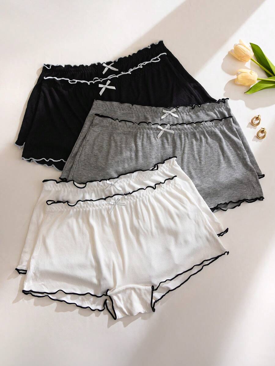 6pcs Women's Ribbed Bowknot Seamless Briefs, Comfortable Tummy Control Plus Size Panties