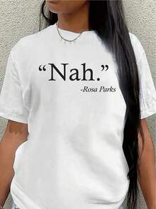 Camiseta de manga corta de poliéster, estampada con "Nah. "Diseño elegante, ligero y duradero, adecuado para uso casual en casa, en restaurantes u oficinas, cómodo y ajustado para el uso diario. - Blanco - Ver 1