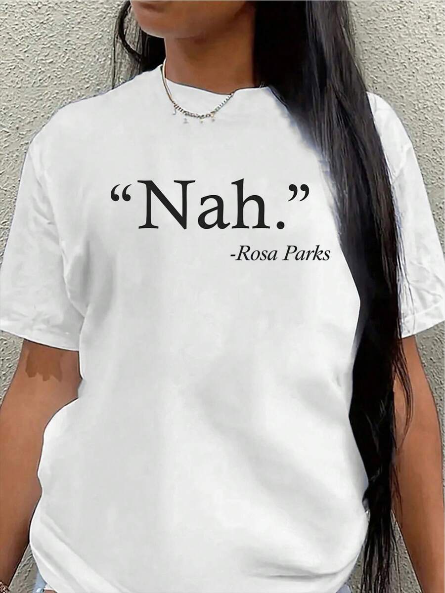 Camiseta de manga corta de poliéster, estampada con "Nah. "Diseño elegante, ligero y duradero, adecuado para uso casual en casa, en restaurantes u oficinas, cómodo y ajustado para el uso diario. - Blanco - Ver 1