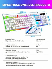 Teclado y Mouse Gamer Alámbricos RGB USB, Teclado de 104 Teclas con Retroiluminación Multicolor, Marco con Efecto Espejo, Resina ABS Resistente, Compatible con Windows y macOS - Ver 8