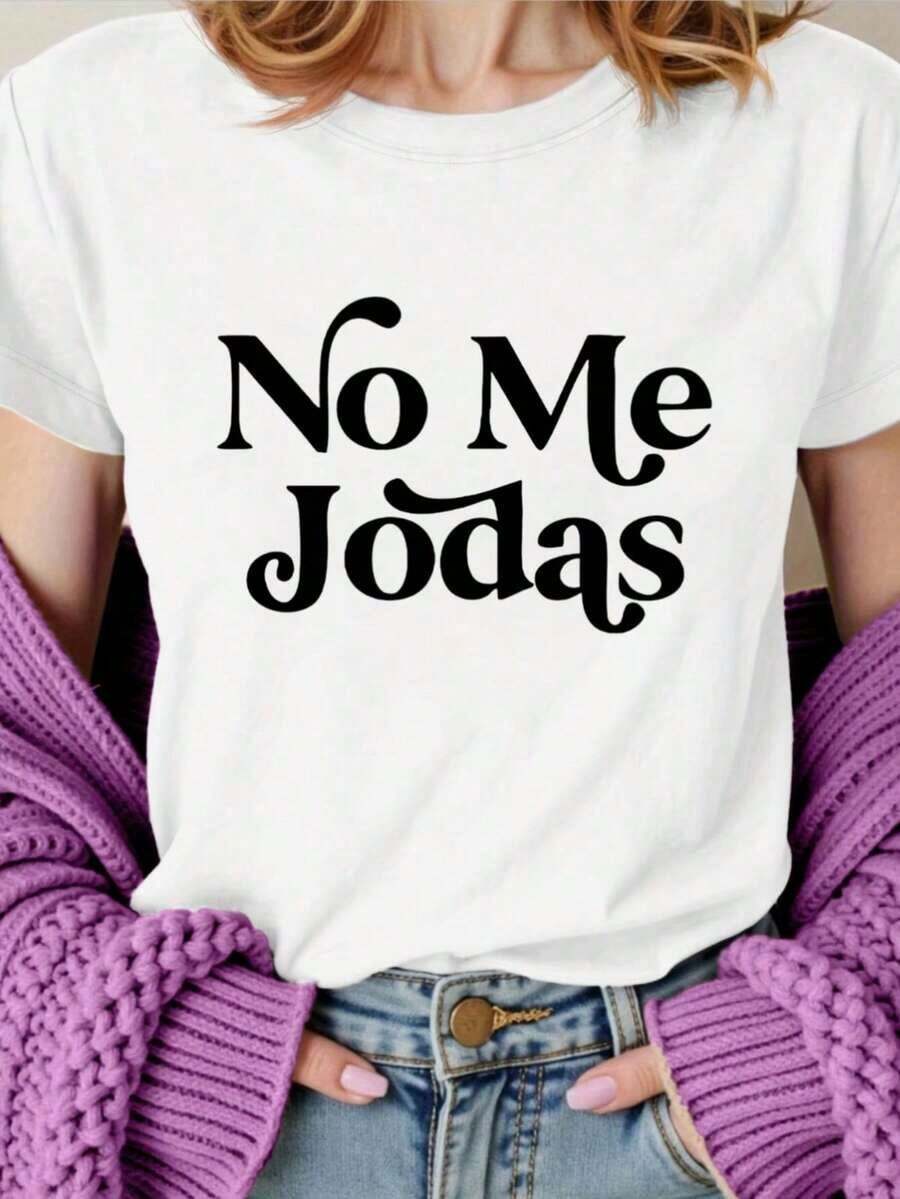 ComfortableCamiseta de manga corta y cuello redondo para mujer con estampado de letras 'No Me Jodas' para primavera y veranoFashion All-match Women's Short Sleeve T-shirt, Basic Style for Inner & Outer Wear - Blanco - Ver 1