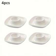2/4Pcs Iridescent White Ceramic Egg Holders, Square Porcelain Egg Cups, Decorative Breakfast Egg Tray, Cute Egg Display Stand For Easter, Kitchen Tabletop Decor, Household Breakfast Tableware, Egg Serving Holder For Hard Boiled Eggs - White - View 11