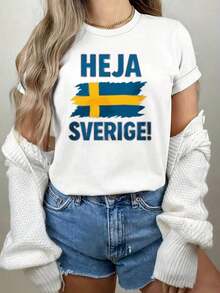 Camiseta unisex con la bandera de Suecia, camiseta casual para mujer, top de orgullo nacional, ropa para fanáticos del país, camiseta blanca de cuello redondo, regalos para festivales, playeras de mujer. - Blanco - Ver 6
