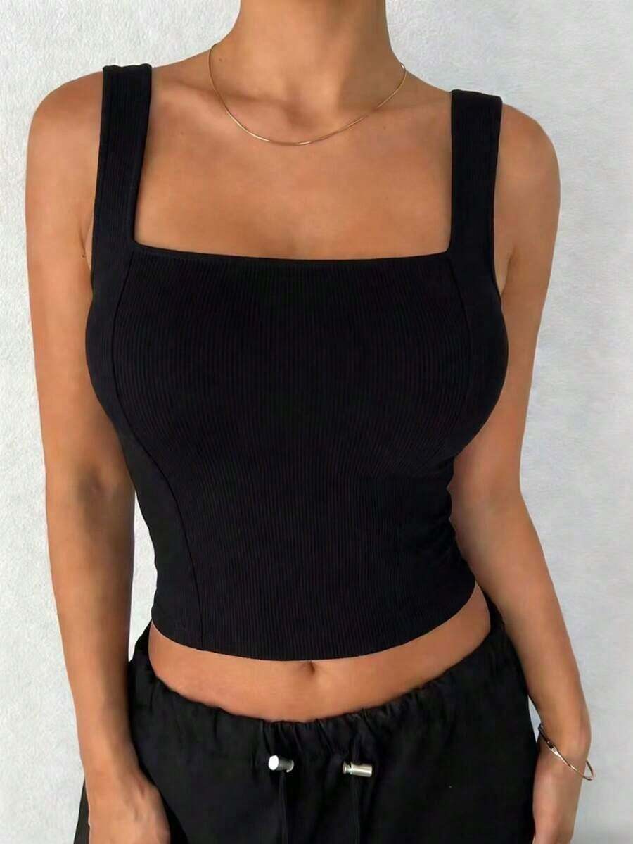 Camiseta de mujer de cuello alto con ajuste ceñido, camiseta sin mangas tipo tanque con estilo Y2K - Negro 11 - Ver 1