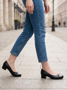 Square Toe Low Heel Fashionable & Comfortable Women's Pumps, PU Leather, Suitable For Commuting, Parties, Weddings, All Seasons - Black - View 3