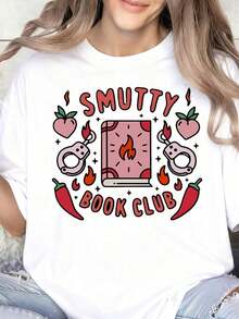 100% algodón puro, camiseta de mujer Smutty Book Club con diseño de libro y llamas para entusiastas de la lectura y amantes del romance, ropa casual unisex para clubes de lectura y eventos literarios. - Blanco - Ver 6