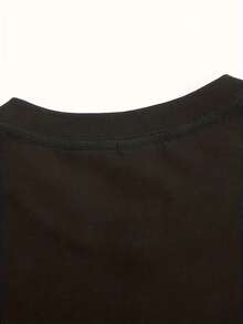 1 pieza de camiseta deportiva casual de cuello redondo para mujer, con diseño estampado de temática de repostería, texto colorido, adecuada para uso diario y ocasiones de fiesta, 180g 100% algodón. - Negro - Ver 4