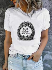 Mexican Art Printed Short Sleeve T-Shirts For Women, Modern And Casual, Machine Washable, Comfortable Fit, Cotton T-Shirt For Coordinated Family - 白色9 - 查看 12