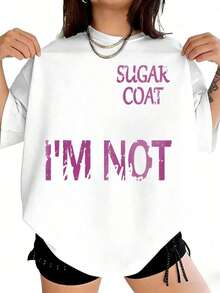 Novedad 2026: Camiseta Casual de Talla Grande para Mujer con Estampado Humorístico "I Don't Sugar Coat" - Cuello Redondo, Ropa de Moda para Damas, Ligera y Transpirable, Conjuntos de Vacaciones para Mujer, Ropa de Verano para Mujer, Tela Suave y Transpirable, 100% Algodón, Camiseta Gráfica para Uso Diario. - Blanco - Ver 1