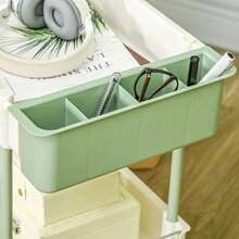 Rolling Serving Trolley With 3 Shelves And Hanging Basket, Kitchen Trolley Made Of Steel In White, Practical Storage Trolley With Handle - White - View 5