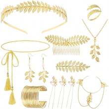 1/12pcs Ensemble d'accessoires de costume de déesse grecque pour femmes, ensemble d'accessoires de déesse grecque dorés, bandeau de feuilles, bracelet en spirale, boucles d'oreilles pendantes en feuilles, peigne à cheveux de mariage, convient pour les costumes de fête de toge - Multicolore - Voir 4