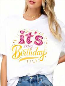 It's My Women's Birthday Celebration T-Shirt, A Fun Birthday Gift, Party Wear, Outfit For A Special Day - Vintage Street Style, Unisex, Loose Fit, Cotton, Short Sleeve, Round Neck, 100% Cotton. - 白色 - 查看 3
