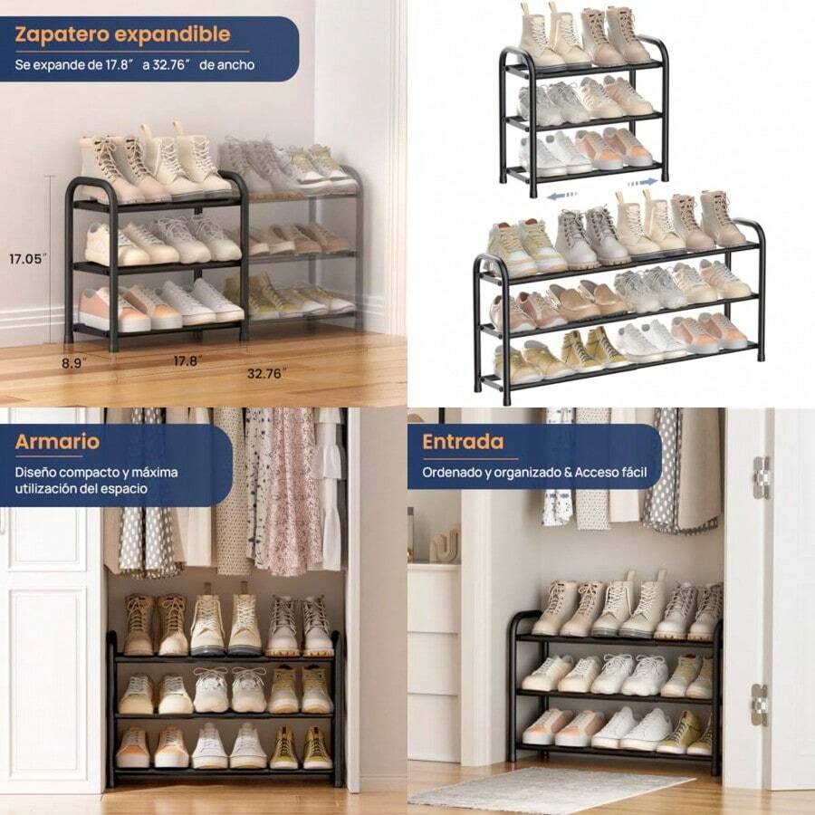 ENJOYBASICS - Zapatero expandible Estante Organizador de Zapatos Ajustable Estante de Zapatos de pie sin Metal Negro para Espacio pequeño - Ver 1