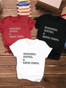 Nuevo modelo , camiseta casual de manga Prenda 3 piezas/set de camisetas de manga suitable for streetwear, Top oversized cuello redondo daily outings, camping, concerts, hip-hop, rock, and rap events corta para mujer, estampada con motivos de café de fin de semana y competición de baile, camiseta de manga corta con cuello redondo para mujer, top deportivo casual transpirable de algodón puro, regalo para vacaciones, Primavera, Mariposa, Pascua. - Negro - Ver 8