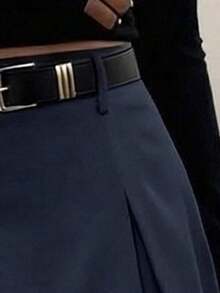 EARO Women's High Waist A-Line Skirt, Fashionable Suit Style, Flattering, Versatile, Elegant, Suitable For Office, Home, Daily Wear, Date Night, Autumn/Winter - 藍色 - 查看 5