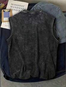 Gothic Bat Skeleton Wings Graphic Washed Sleeveless Tank Top Men, Retro Distressed  Independence Day Of The United States Punk Streetwear Casual Vest - 黑色# - 查看 4