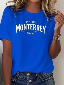 ComfortableCamiseta ligera para mujer con estampado de Monterrey, México - estilo 100% casual y cómodo, con un llamativo logotipo de Monterrey, México y la inscripción EST. Diseño 1606 - Ideal para quienes aman la cultura mexicana, apto para todas las estaciones, para uso diario y eventos temáticos (lavable a máquina) - Un regalo ideal para los fans de Monterrey - Estilo universitario, letras blancas con los colores de la bandera mexicana - Corte holgado, se puede usar solo o en capas - Tela suave y transpirable, 100% algodón, una opción popular. Camiseta de manga corta para mujer, estilo básico que combina con todo, para uso interior y exterior. - Azul - Ver 7
