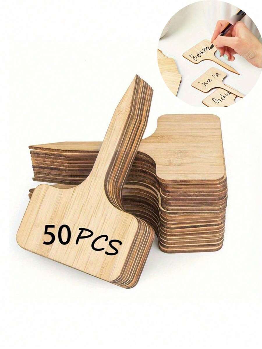 10/20/50pcs Waterproof Bamboo Wood Garden Labels, Seedling Identification Tags - Durable T-Shaped Labels, Suitable For Outdoor And Indoor Plants, Seedlings, Vegetables, Nurseries, Farms Garden Labels - Easy To Write, Weather Resistant - Multicolor - View 1