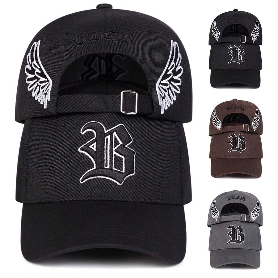 1pc Men's Gothic B Trucker Hat, Personalized Letter Wing Embroidery Baseball Cap, Street Fashion Five-Panel Hat, Outdoor Sun Protection Casual Cap For Spring Autumn Travel Beach Holiday - Multicolor - View 1