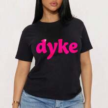 Playeras de mujer negras con estampado de eslogan, cuello redondo, manga corta, estilo casual para uso diario, ropa de calle chic. - Negro - Ver 1