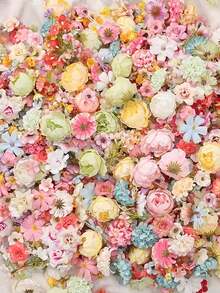 100/50/20pcs Artificial Mini Silk Flower Heads, Pink Series Mixed Flower Heads, Bulk Faux Cherry Blossoms, Sunflowers, Roses, Suitable For DIY Candy Boxes, Hanging Garlands, Floor Garlands, Hanging Flower Backs, Wedding Decor, Birthday Party Supplies, Home, Wedding Hair Accessories, Costume Decoration Mini Flower Heads, Graduation, Mother's Day Gift Decor - Multicolor - View 1