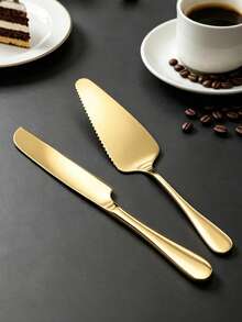 1Pc/2Pcs Ins Style Stainless Steel Cake Server, Dessert Bread Knife, Multi-Purpose Pizza Spatula For Home Wedding Birthday Party - View 1