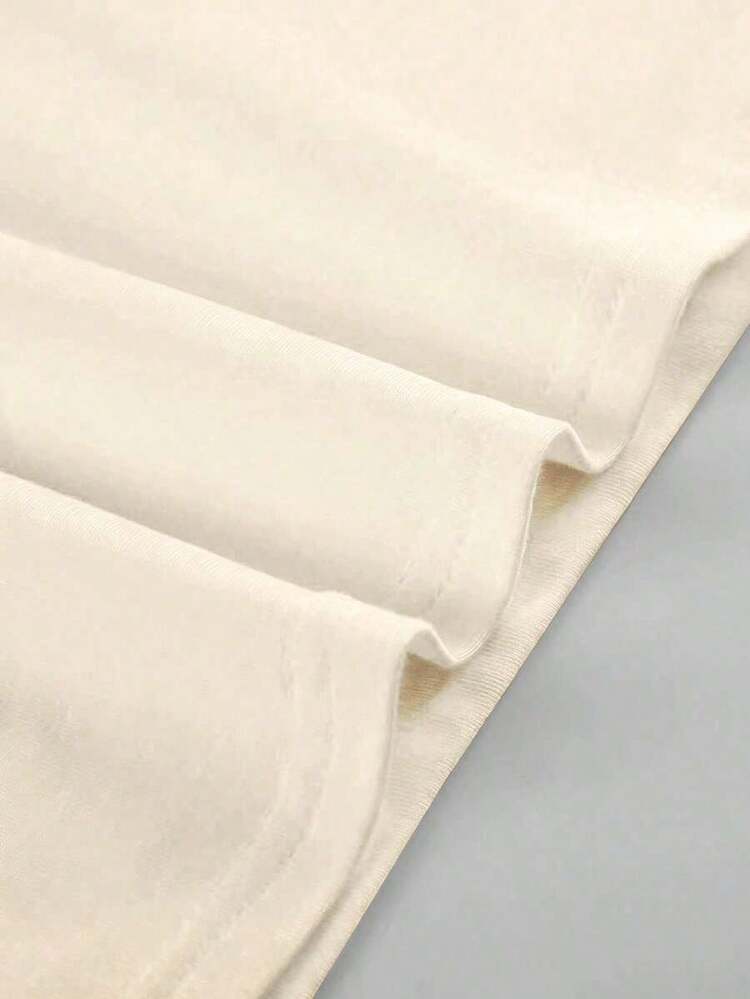 Camiseta de manga corta con cuello en V minimalista, camiseta suelta con cintura ceñida para mujer - Albaricoque - Añade 3