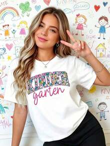 Camiseta para Maestro de Jardín de Infancia, Camiseta para Maestro de Jardín de Infancia, Camiseta para Equipo de Jardín de Infancia, Camiseta de Regalo de Agradecimiento para Maestros de Regreso a Clases, Camiseta Estampada.Ropa de verano para mujer, ropa de vacaciones para mujer, elegante, transpirable y cómoda. - Blanco - Ver 4