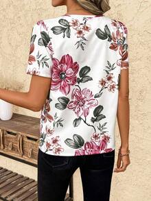 Blusa con mangas abullonadas y borde en forma de vieira, blusas de manga corta - Multicolor - Ver 2