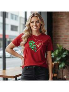 Women's Heart T-Shirt 100% Cotton Minimalist Graphic Tee - 紅色 - 查看 1