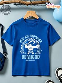 Officially Licensed Disney Moana Maui Kids T-Shirt, 100% Cotton "Just An Ordinary Demigod" Graphic Tee, Unisex For Boys & Girls Ages 4-14, Soft Breathable Fade-Resistant Fabric, Ideal For Theme Park, School & Daily Casual Wear, Perfect For Vacation, Birthdays & Children's Day Gifts - 寶藍色 - 查看 2