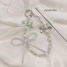 New Versatile High-End Pearl Flower Bow Beaded Bag/Phone Chain Pendant Accessory - White - View 2