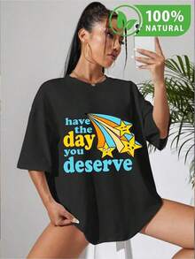 T-shirt unisex casual negro con diseño de frase positiva y estrellas coloridas estampadas camiseta moda urbana cómoda y ligera estilo moderno  en México regalo perfecto original para toda ocasión - Negro - Ver 12