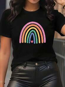 T-shirt única con diseño de arcoíris brillante en estilo y2k perfecta para destacar tu estilo moderno y audaz ideal para cualquier ocasión atrévete a lucir lo mejor de la moda mexicana. - Negro - Ver 8