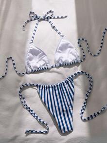 Women's Striped Sexy Bikini Swimwear Set, Fashionable And Comfortable, Suitable For Summer Vacation, Beach Leisure And Holiday Wear, Women's Summer Outfit - Multicolor - View 4