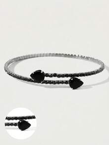 1 chiếc vòng tay điều chỉnh được màu đen đính đá Cubic Zirconia với họa tiết giọt nước, viền mạ bạc, phong cách Gothic tối giản. - màu đen - Xem 5