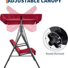 Meiyiu Modern Outdoor Patio Swing Chair, 3‑Seater Stable Metal Frame With Adjustable Sun Canopy For Adults Garden Leisure - Red - View 8