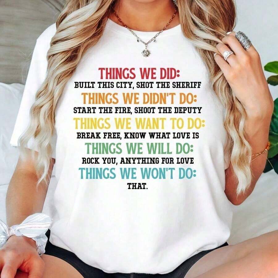 short-sleeveCamiseta "Cosas que hicimos, no quisimos, no haremos", camiseta vintage retro, camiseta divertida como regalo100% Cotton - Blanco - Ver 1