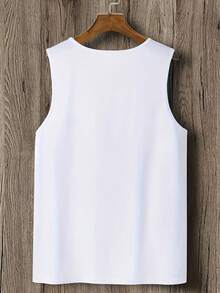 Men'S Cotton Comfy Sleeveless With Beach Palm Trees Print, Casual Round Tank Tops For Summer, Graphic Tee Men'S Outdoor Clothes, Men'S Clothing - 白色 - 查看 2