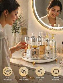 Heavy-Duty Makeup Organizer Offering 360 Spin Smoothly Movement To Find Items Fast Modern Clear Round Perfume Tray For Women Girls Western Minimalist Skincare Holder Ideal For Vanity Bathroom Counter Use Display Stand Beauty Organization - Multicolor - View 3
