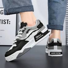 1 Pair Men's Lace-Up Letter Pattern PU Flat Skate Shoes, Wear-Resistant Outdoor Sports Shoes - Black - View 7