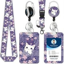 Personalized ID Card Holder With Lanyard, Includes Retractable ID Card Clip, Retractable Clip And Detachable Neck Strap, Vertical Design - Suitable For Women, Nurses, Doctors, Students And Teachers (Floral Cat Pattern) - ID Card Sleeve - View 9